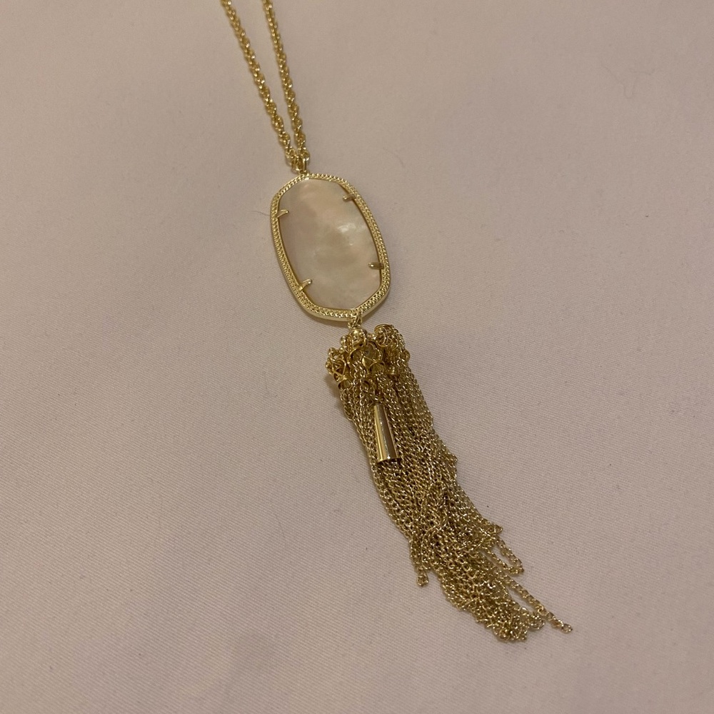 Kendra Scott Rayne necklace gold metal white mother of Pearl stone